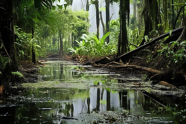Landscape with swamp in rain forest