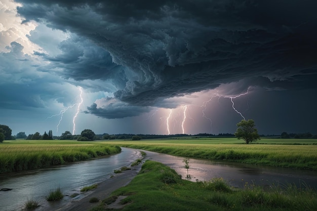 Landscape with thunderstorm beautiful nature generative ai