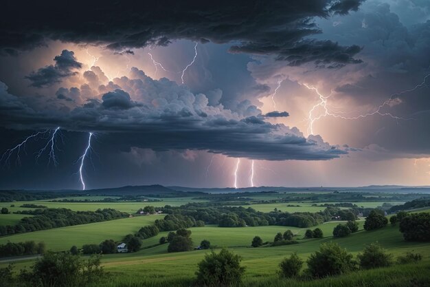 Photo landscape with thunderstorm beautiful nature generative ai