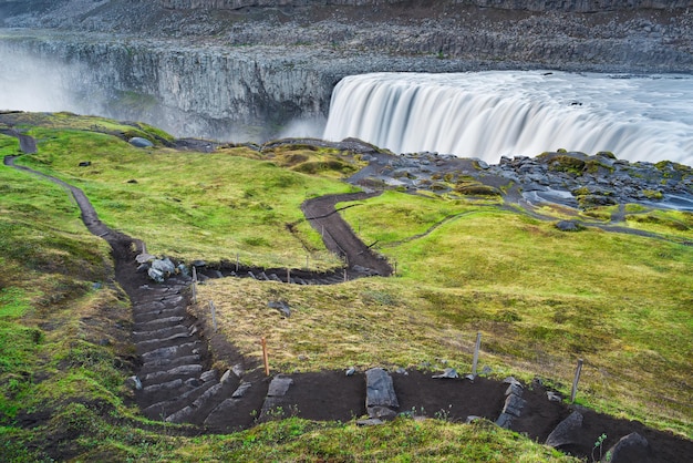 Photo landscape with waterfall dettifoss iceland