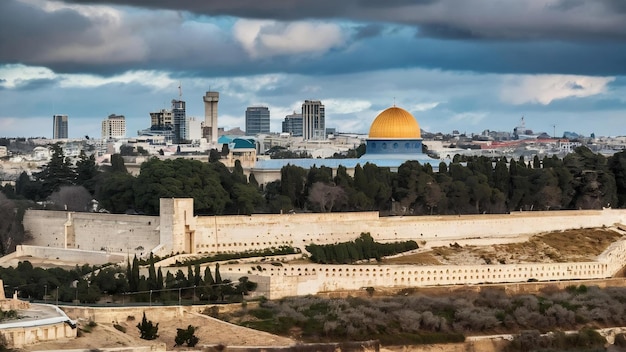 Landscape of yad vashem under a cloudy sky in jerusalem in israel