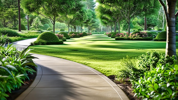 Landscaped Elegance Serpentine Pathways Through Lush Greenery Design Harmony with Nature