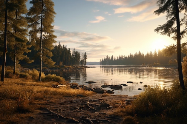 スウェーデンの湖の風景