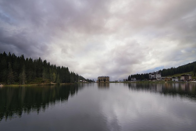 landscapes of mountains and lakes in the dolomites italian alps