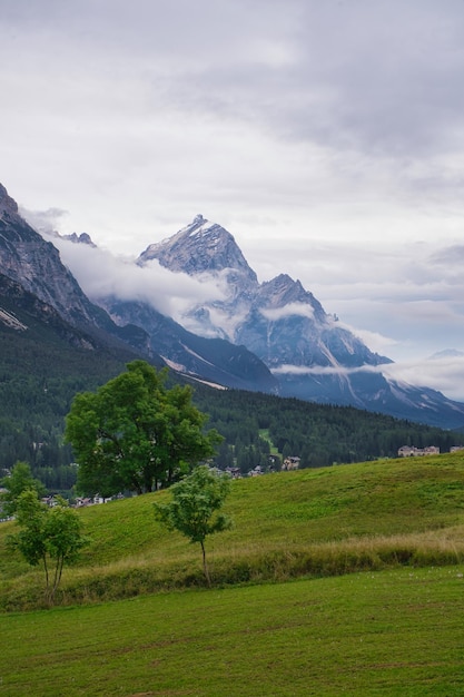 landscapes of mountains and lakes in the dolomitesitaly