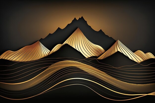 Landscaping wallpaper design with golden mountain luxury background design for cover invitation