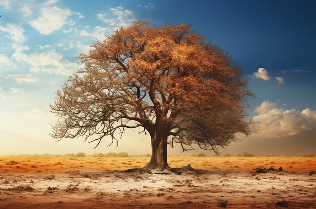 Landschap een eenzame boom in een veld tijdens een droog seizoen Selectieve soft focus