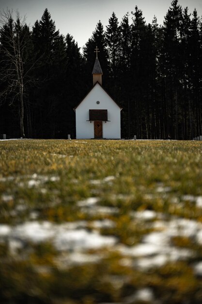 Foto landschap en kerk tegen bomen