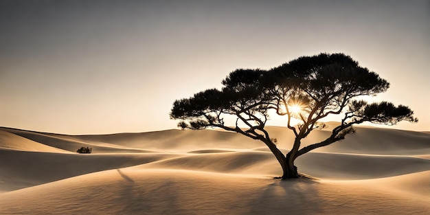 Landschap gebadend in de gloed van de zon minimalistisch ontwerp