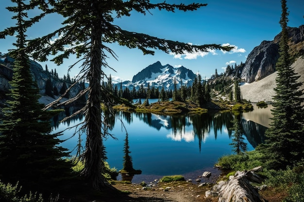 Landschap gezien vanaf de Heather Meadows-wandeling op Picture Lake in de regio Mt Baker