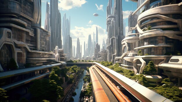 Landschap met futuristisch stadsfictieconcept Generatieve AI