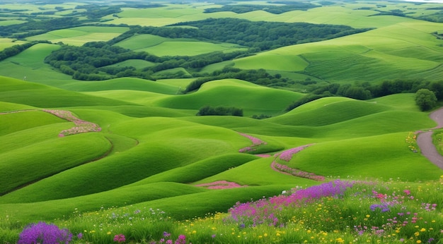 Foto landschap met gras en hemel landschap met velden panoramisch uitzicht op groen veld landschap