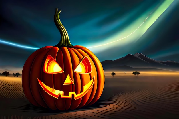 Landschap met Halloween pompoen lantaarn