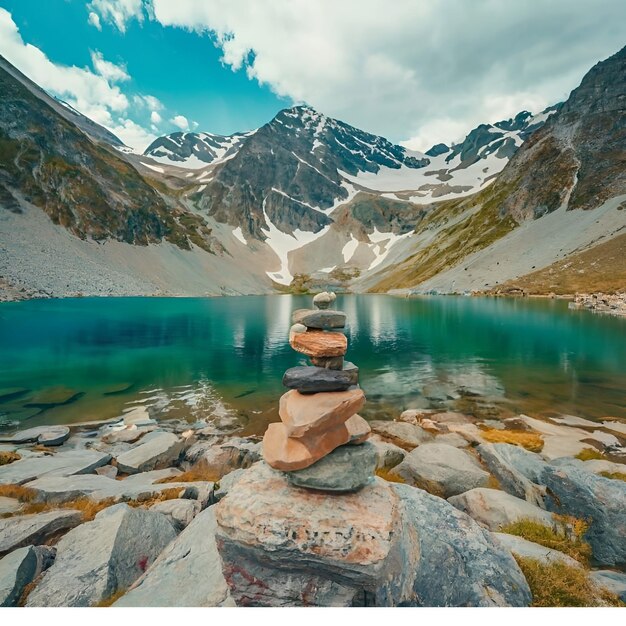 Foto landschap met meren en bergen