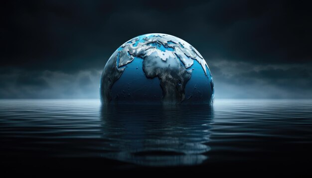 Foto landschap met planeet aarde in water concept van klimaatverandering en opwarming van de aarde generatieve ai