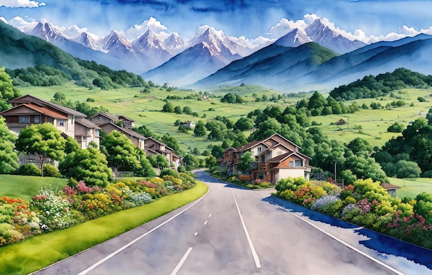 landschap met wegen en bergen
