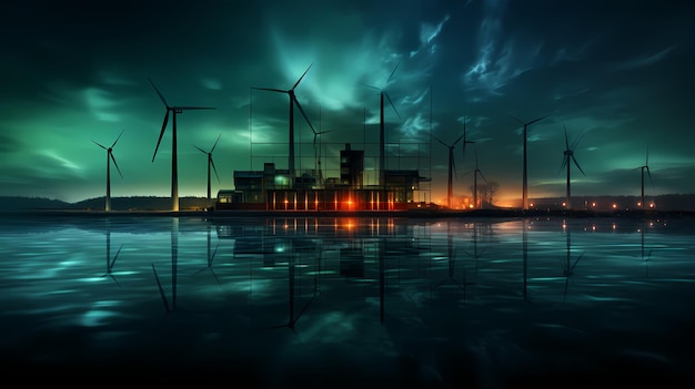 Landschap met windturbines Groene energieconcept windturbine silhouetten Hernieuwbare energie
