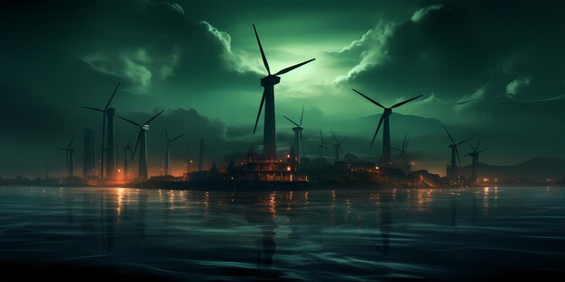 Landschap met windturbines Groene energieconcept windturbine silhouetten Hernieuwbare energie