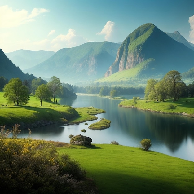 landschap natuur berg rivier wolken