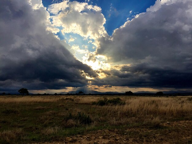 Landschap op het platteland tegen een bewolkte lucht