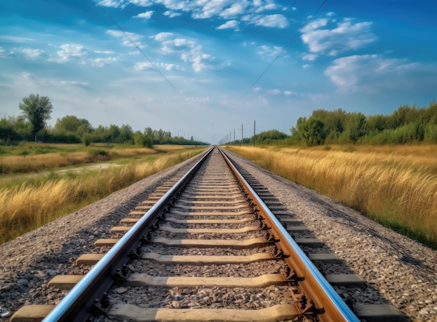 Landschap op het spoor Bomen langs het spoor gecreëerd met Generative Al-technologie