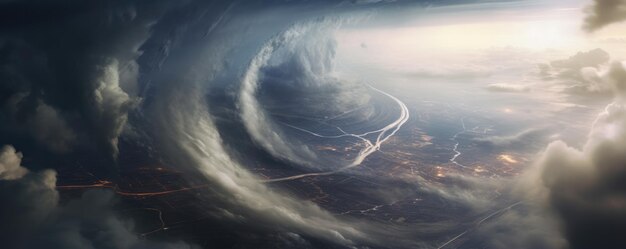 Foto landschap uitzicht op tornado storm weer vernietigen planeet panorama banner generative ai