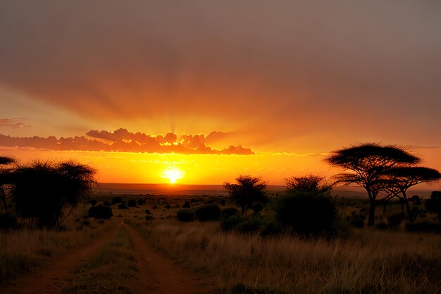 Landschap van Afrika met warme zonsondergang