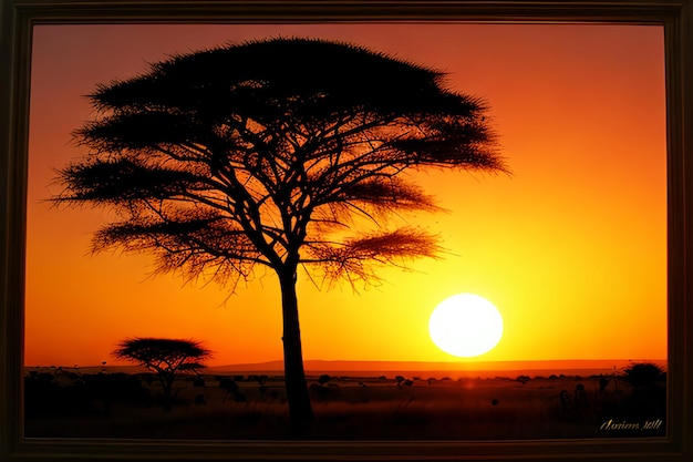 Landschap van Afrika met warme zonsondergang