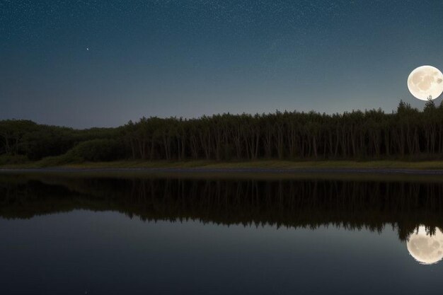 Foto landschap van de rivier in de volle maan nacht