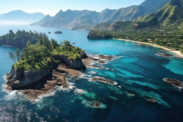 Landschap van de Seychellen Aerial drone view Generative AI Art Beautiful view