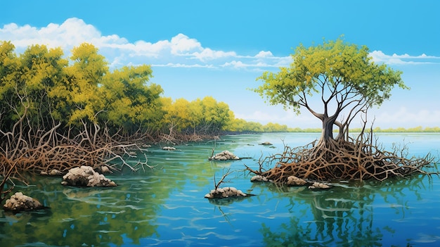 Foto landschap van door de mens veroorzaakte en natuurlijke architectonische wonder mangrove achtergrond modern