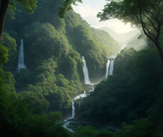 Landschap van een majestueuze waterval in de jungle