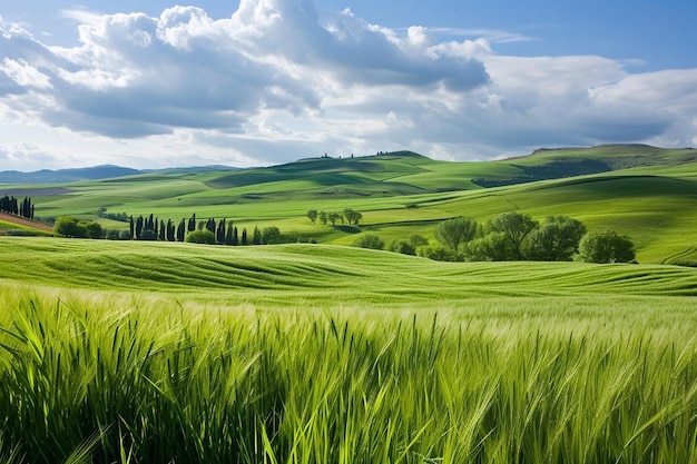 Landschap van groen grasveld