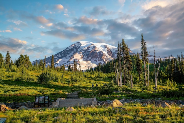 Foto landschap van het mount rainier national park in de staat washington, vs