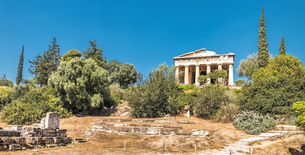 Landschap van het oude Agora met de oude tempel van Hephaestus Athene Griekenland Deze plaats is een beroemde toeristische attractie in Athene