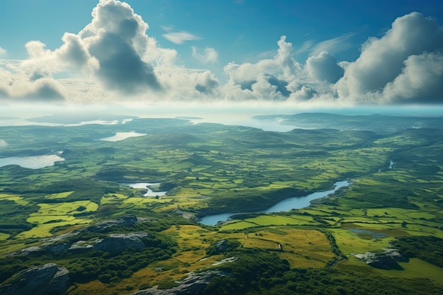 Landschap van Ierland Veldbouwers zaaien velden Luchtfoto van drones Generatieve AI Kunst Prachtig beeld
