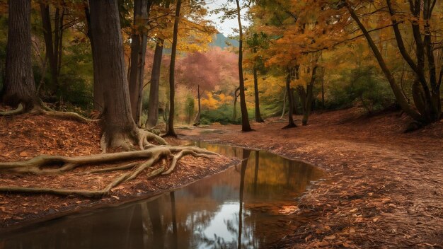 Landschap van wortels in de droge beek