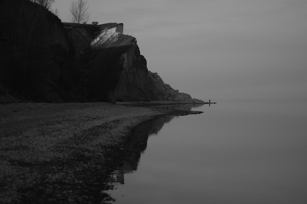 Landschap Wolga kust zwart-wit beeld Rusland