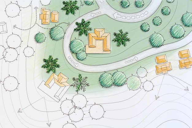 Foto landschapsarchitect ontwerpen op locatie-analyseplan