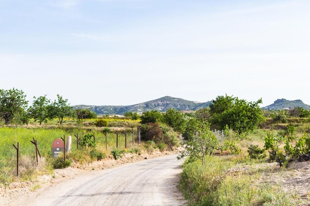 Landweg tussen tuinen dichtbij in Goreme