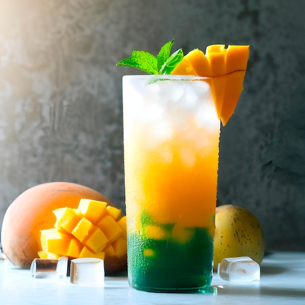 lang glas gekoeld mango- en muntsap