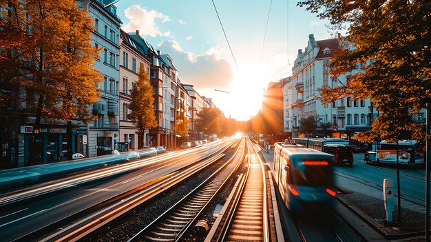 lange belichting foto breedhoek metro rijden door de stad