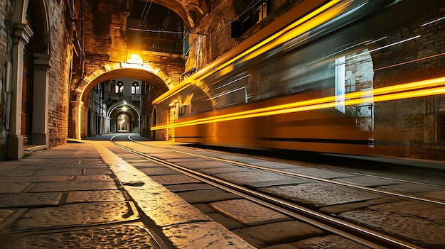 Foto lange belichting foto breedhoek metro rijden door de stad