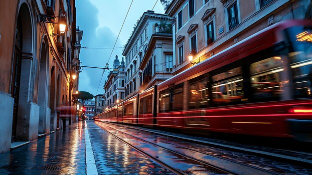 lange belichting foto breedhoek metro rijden door de stad