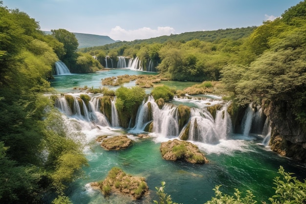 Lange blootstelling van plitvice-watervallen Generatieve AI