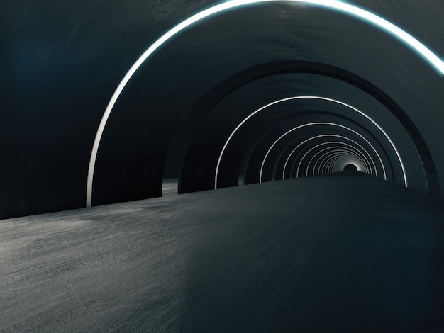 Lange donkere tunnel met futuristisch licht