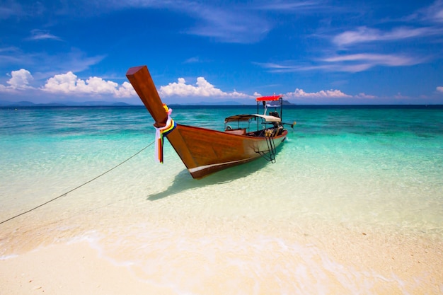 Lange staartboot bij mooi strand