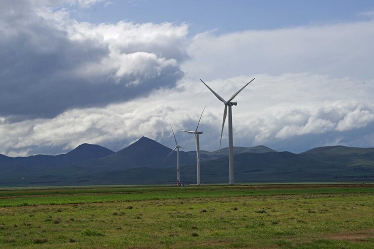 Foto lange windbreuken in de groene ruimte