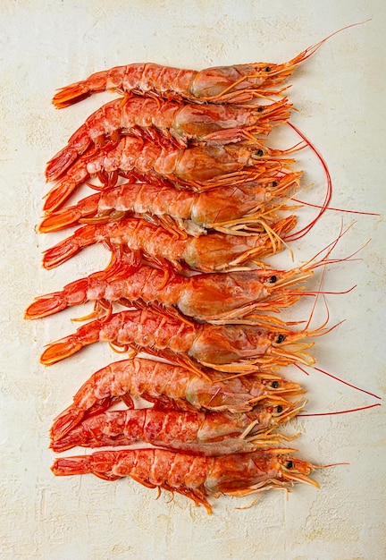 Langoustines Australian freshly frozen langoustines on a light background top view