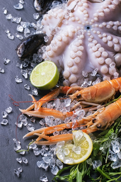 Langoustines en octopus op ijs